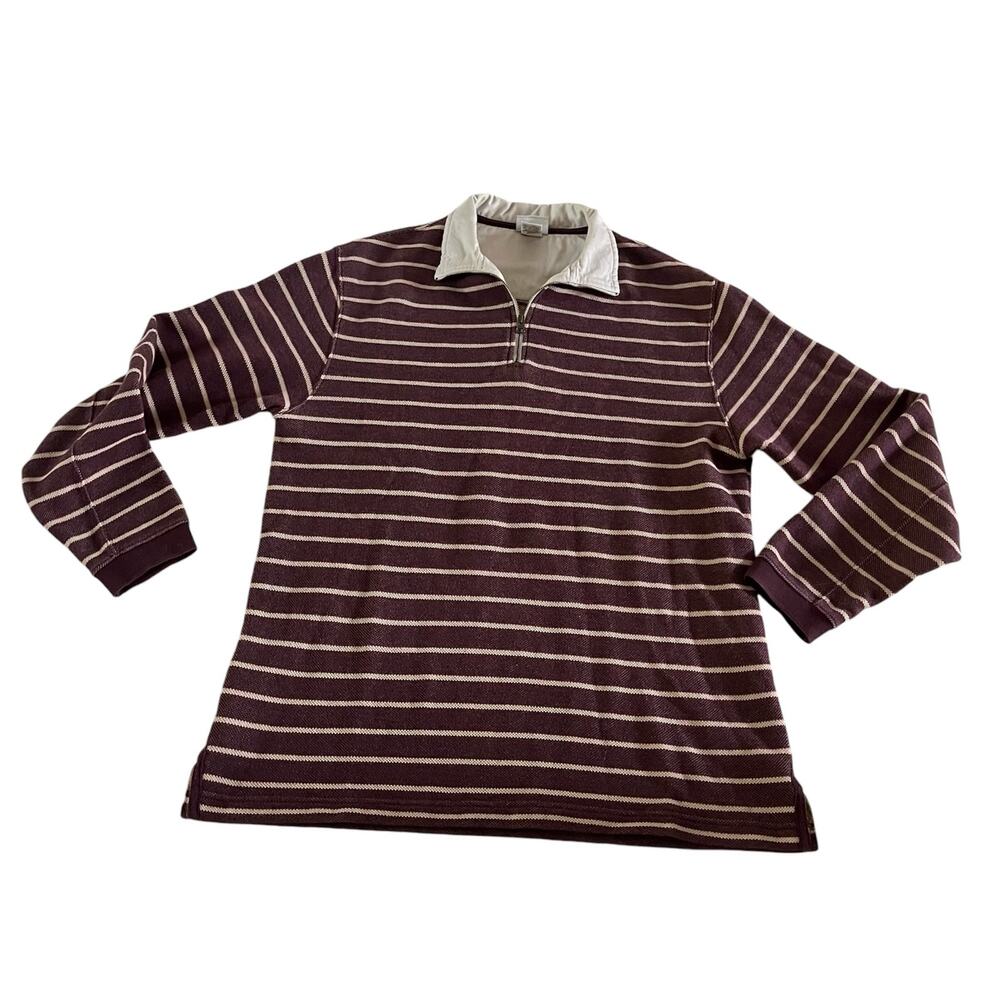 L.L. Bean Retro Red Rugby Stripe Quarter Zip Pullover Mens M Preppy Y2K 2000s
